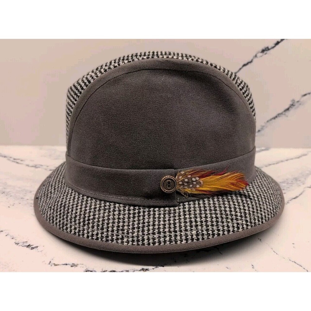 BOURSE CELLINI Fedora Hat Gray Wool With Feather Size 6 Medium USA Made